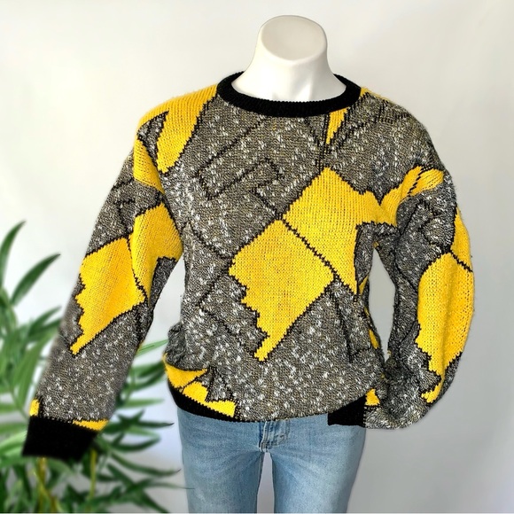 v i n t a g e :: Funky Abstract Geometric Slouchy Knit...